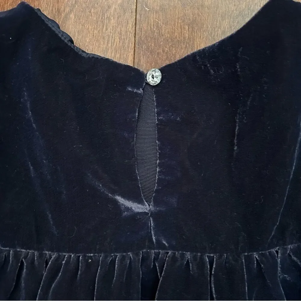 Gymboree Girl’s Dark Blue Tiered Velvet Dress with Bell Sleeves, Size 10